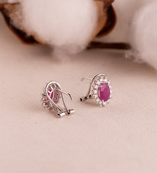 18K PENDIENTES ORO AMARILLO DIAMANTES DE LABORATORIO Y RUBI NATURAL 7X5 MM 1,76QT 0,580QT VS-2 G. 11,5X9,5 MM CIERRE OMEGA
