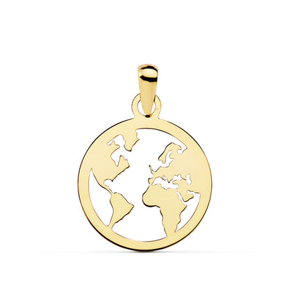 18K COLGANTE AMULETO ORO AMARILLO MAPAMUNDI CALADO 15 MM