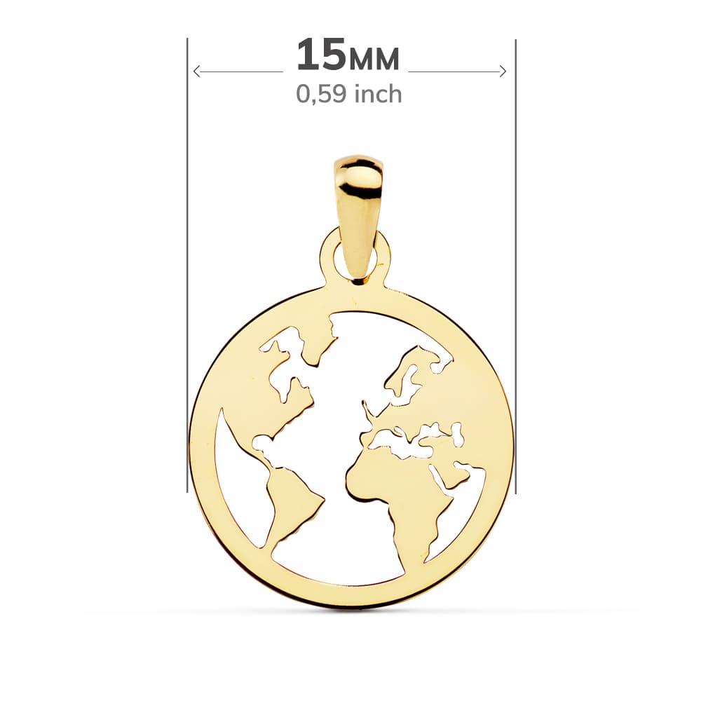 18K COLGANTE AMULETO ORO AMARILLO MAPAMUNDI CALADO 15 MM