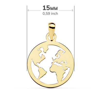 18K COLGANTE AMULETO ORO AMARILLO MAPAMUNDI CALADO 15 MM