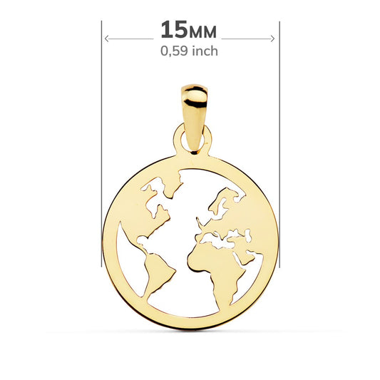 18K COLGANTE AMULETO ORO AMARILLO MAPAMUNDI CALADO 15 MM