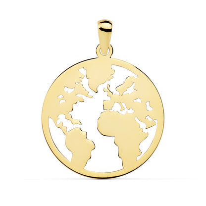 18K COLGANTE AMULETO ORO AMARILLO MAPAMUNDI CALADO 20 MM