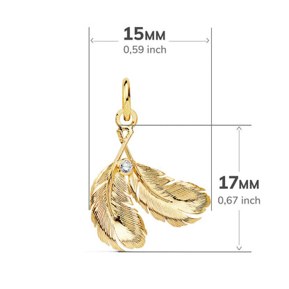 18K COLGANTE AMULETO ORO AMARILLO DOS PLUMAS 17X15 MM