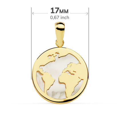 18K COLGANTE AMULETO ORO AMARILLO MAPAMUNDI NACAR 17 MM