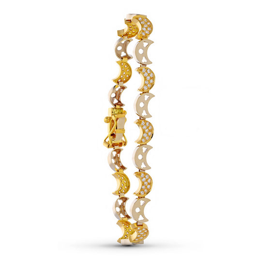 18K PULSERA ORO BICOLOR CIRCONITA MEDIA LUNAS