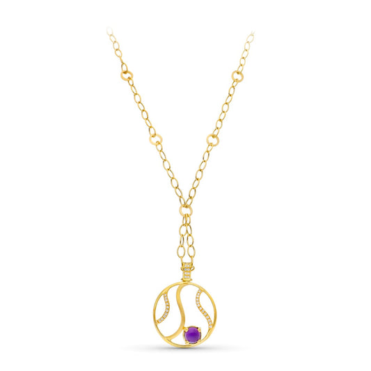 18K GARGANTILLA ORO AMARILLO MATE Y BRILLO MOTIVO REDONDO CIRCONITA Y PIEDRA