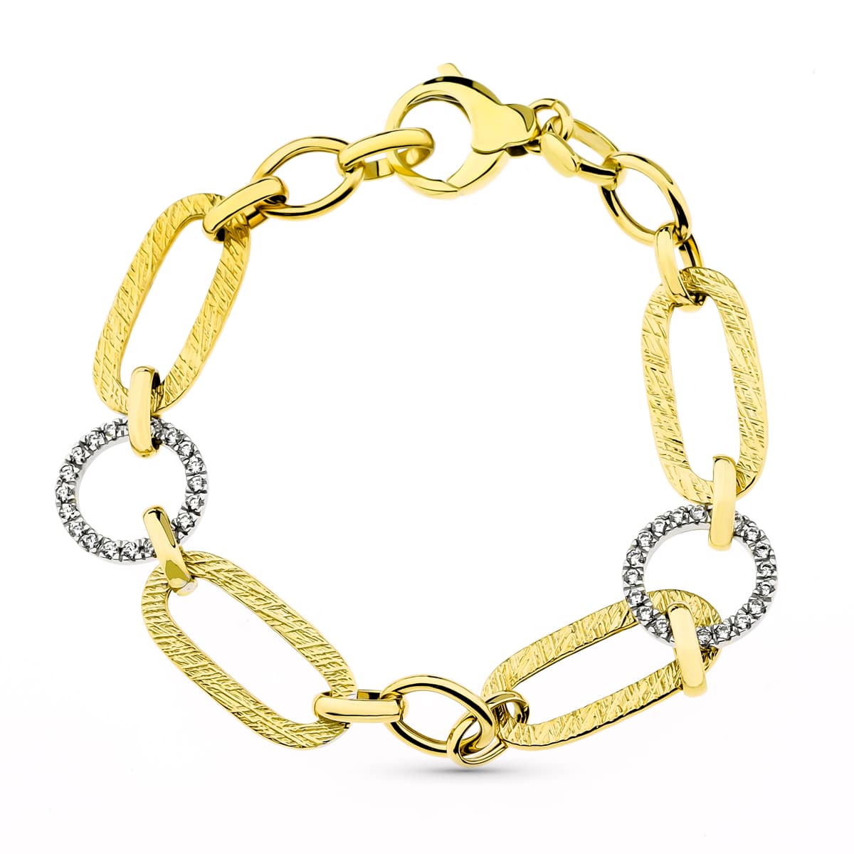 18K PULSERA BICOLOR ESLABONES ANCHO 14 MM LARGO 20.5 CM