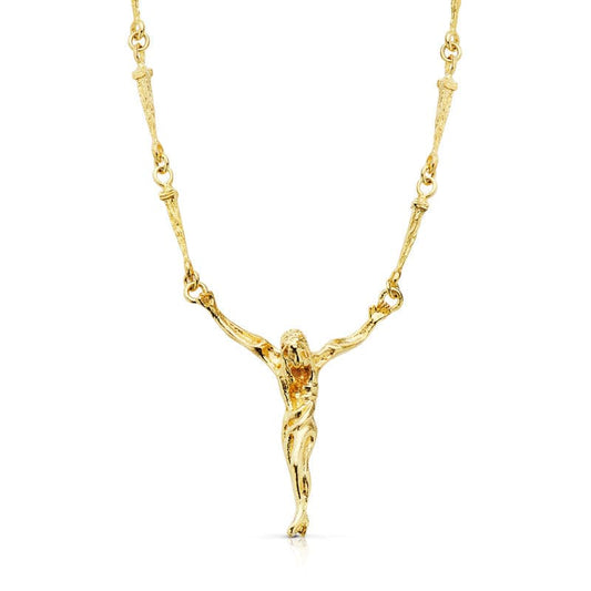 18K CRISTO DE DALI CON ASAS ORO AMARILLO 33X28 MM CADENA CLAVOS 60CM