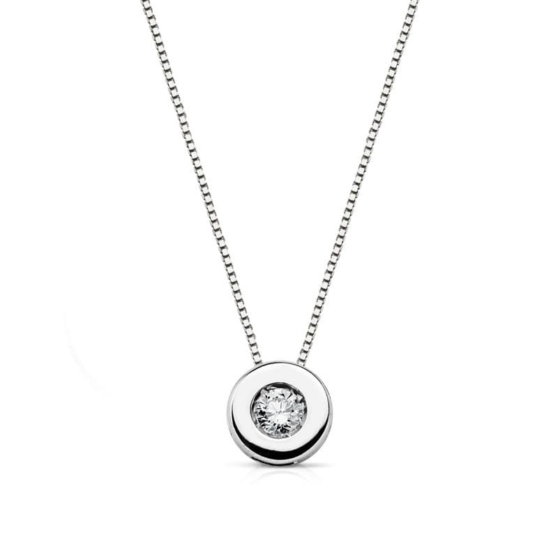 18K GARGANTILLA ORO BLANCO CHATON 6MM DIAMANTE DE LABORATORIO 0,080 QTS. H-SI CADENA 42CM