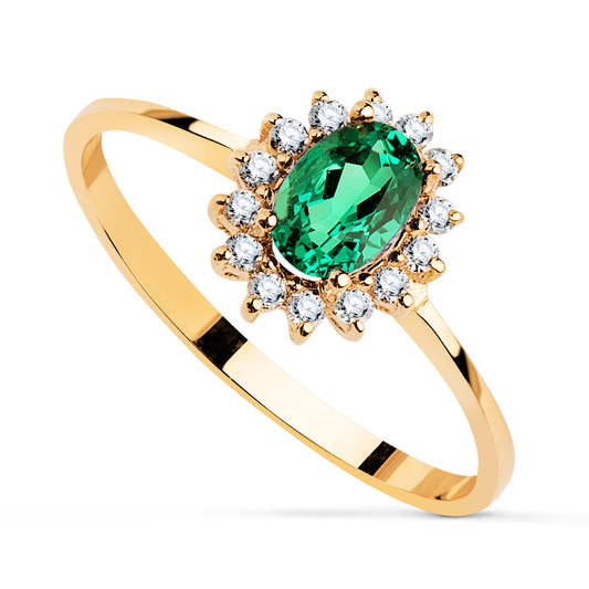 18K SORTIJA ORO AMARILLO ESMERALDA 6X4MM 0,39 QTS. DIAMANTES 0,140 QTS. VS2-G 9,5X8 MM