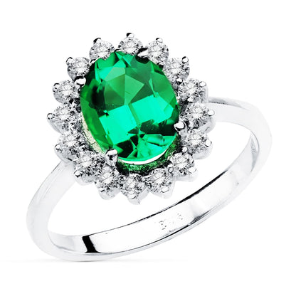 18K SORTIJA ORO BLANCO ESMERALDA 9X7 MM 1,74 QT. DIAMANTES 0,52 QT. VS2-G. MEDIDA: 14X12,5 MM