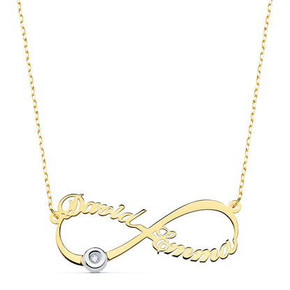 18K GARGANTILLA ORO BICOLOR INFINITO PERSONALIZADO 2 NOMBRES 35 MM DIAMANTE CADENA 44 2 CM