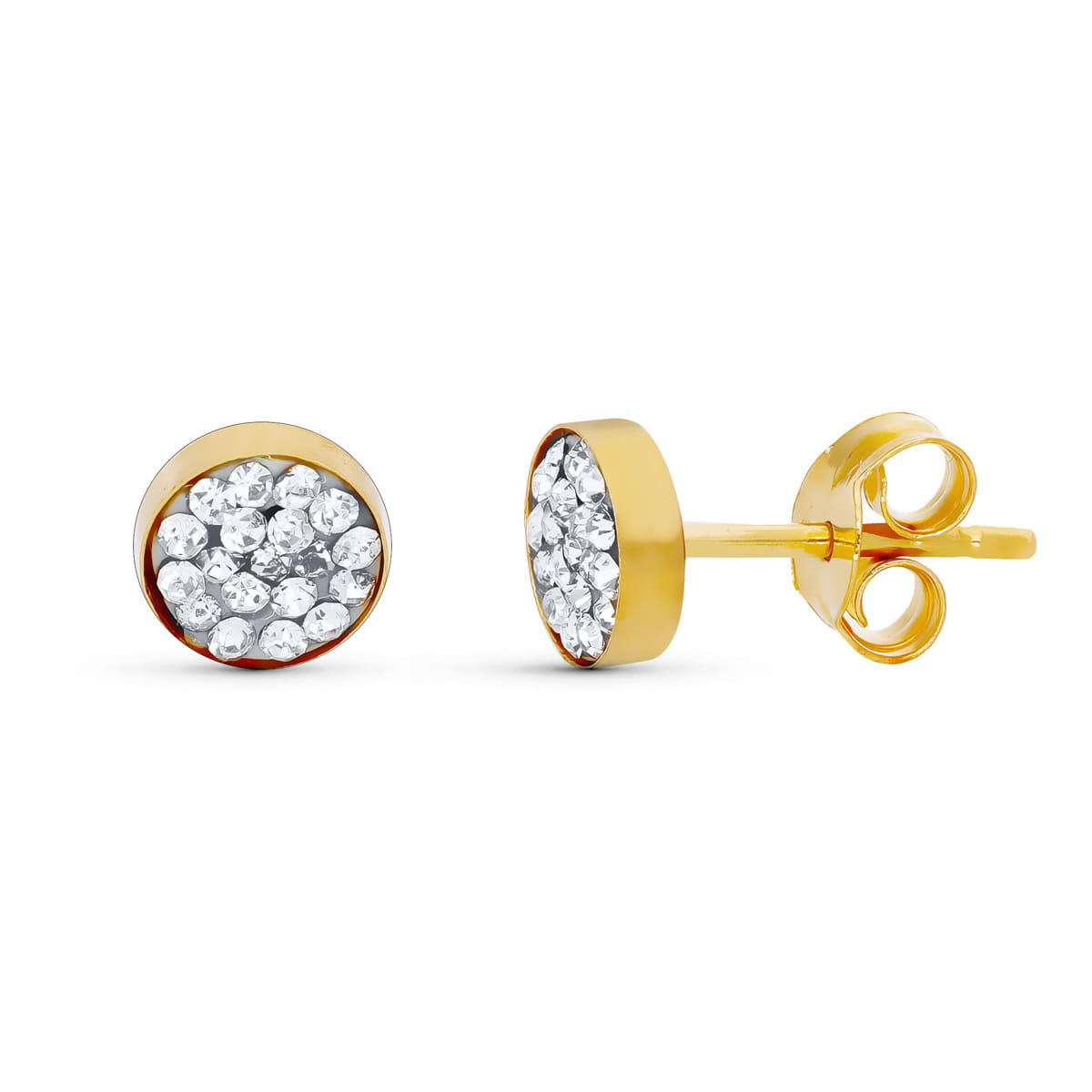 18K PENDIENTES ORO AMARILLO PIEDRAS REDONDO 4 MM CIERRE PRESION