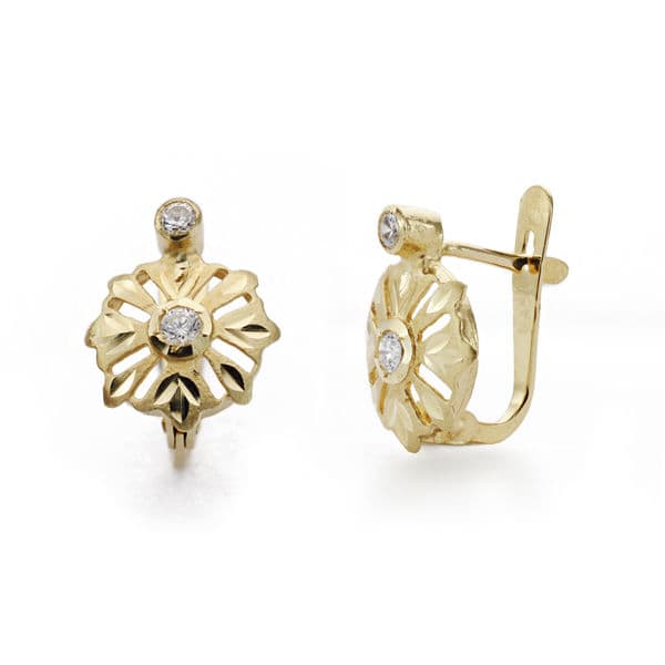 18K PENDIENTES CUBANAS NIÑA CIRCONITA ORO AMARILLO 11X9 MM CIERRE CATALAN