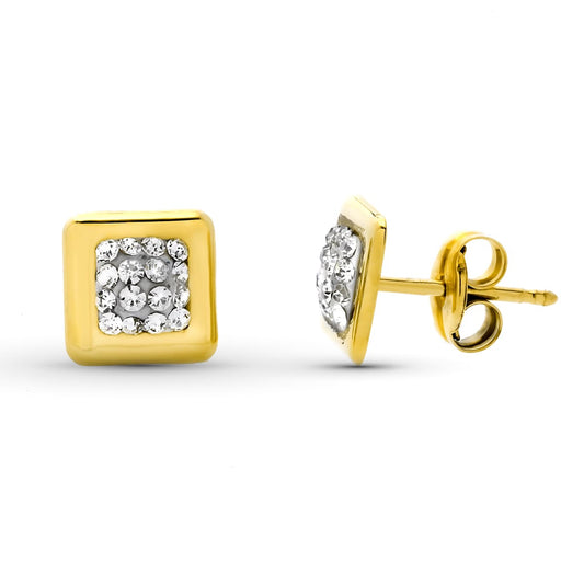 18K PENDIENTES ORO AMARILLO CUADRADOS 6.5X6.5 MM PRESION