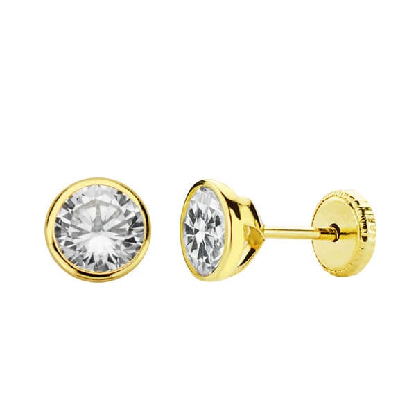 18K PENDIENTES CHATON REDONDO BOCEL CIRCONITA 5 MM CIERRE TUERCA