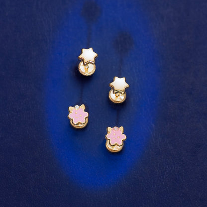 18K PENDIENTES ORO AMARILLO ESTRELLA LISA 6X6 MM CIERRE TUERCA