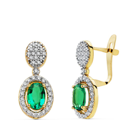 9K PENDIENTES ESMERALDA 0.98 QT Y CIRCONITA 18X8 MM