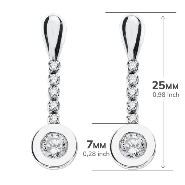 9K PENDIENTES ORO BLANCO LARGOS CON CIRCONITA 25X7 MM CIERRE PRESION