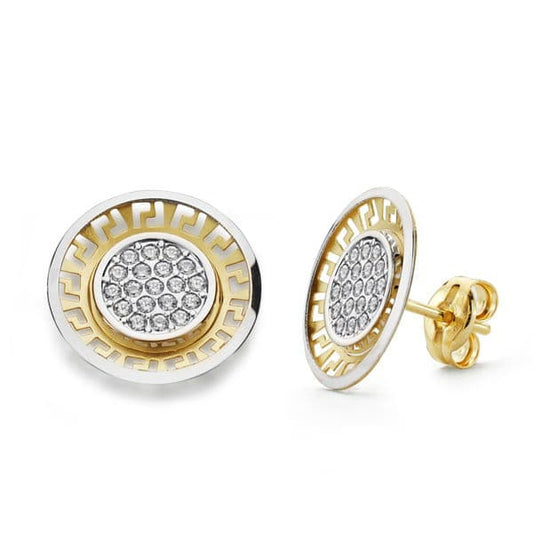 18K PENDIENTES ORO BICOLOR CIRCONITA 12 MM CIERR PRESION