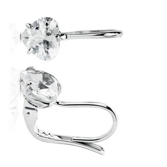 18K PENDIENTES ORO BLANCO PIEDRA CORAZON 7X7 MM CIERRE GANCHO