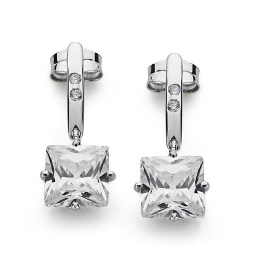 18K PENDIENTES ORO BLANCO PIEDRA 7X7 MM CIERRE PRESION