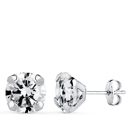 18K PENDIENTES ORO BLANCO CIRCONITA CON 4 GARRAS. MEDIDA: 8 X 8 MM. CIERRE PRESION