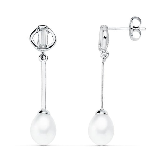 18K PENDIENTES ORO BLANCO PERLA 29X6 MM CIERRE PRESION