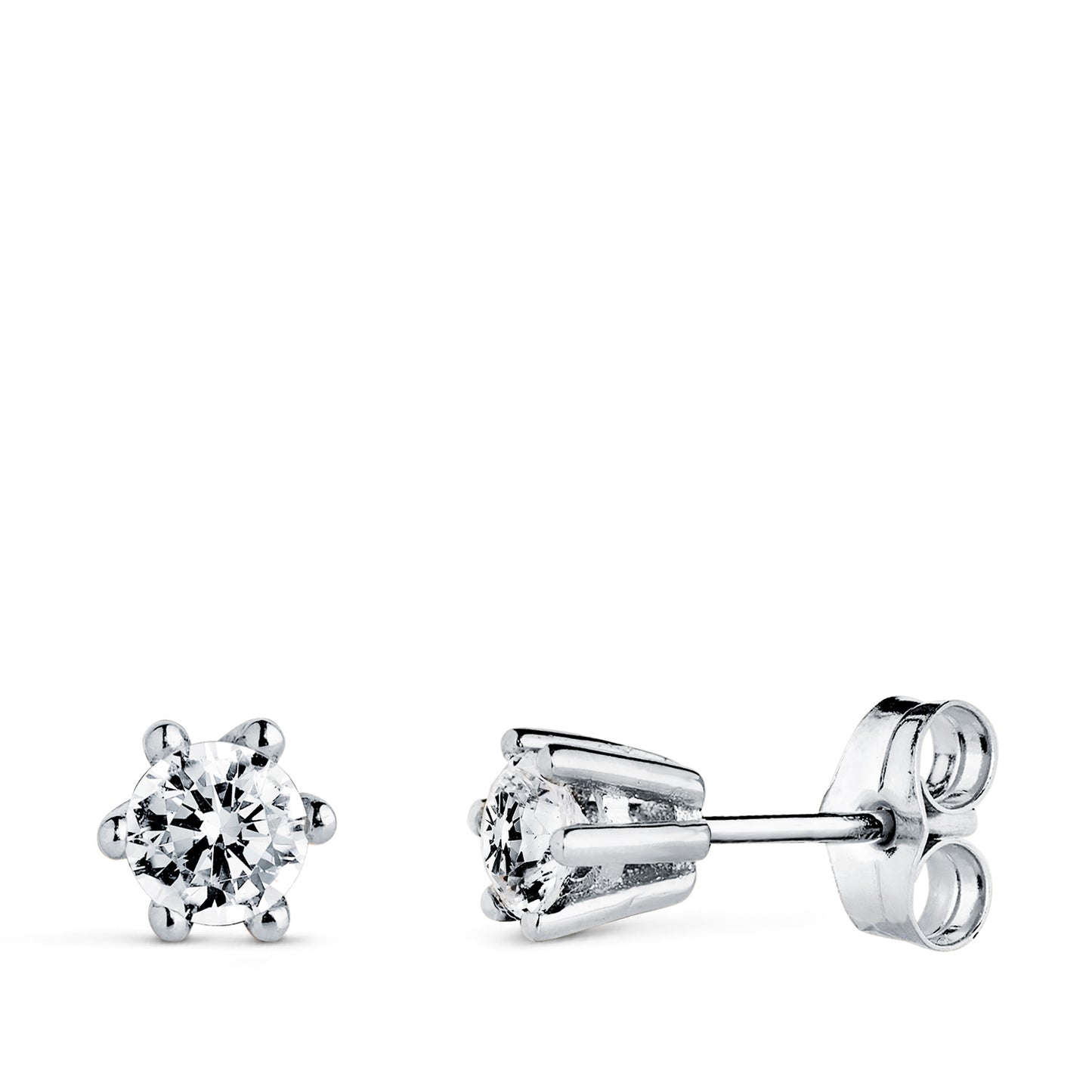 18K PENDIENTES ORO BLANCO 6 GARRAS CON CIRCONITA. MEDIDA: 6 X 5,5 MM. CIERRE PRESION