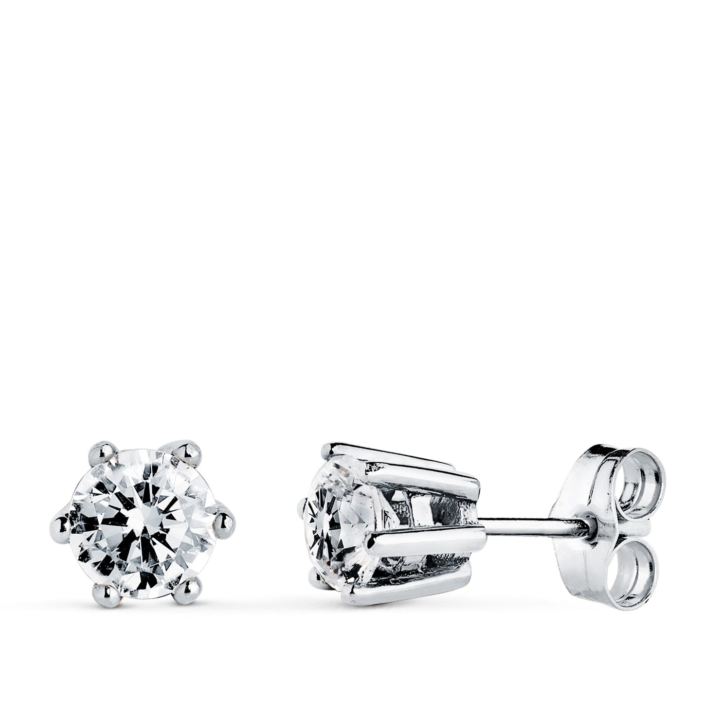 18K PENDIENTES ORO BLANCO 6 GARRAS CON CIRCONITA. MEDIDA: 7 X 6,5 MM. CIERRE PRESION