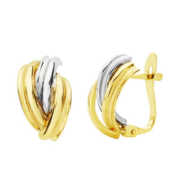 18K PENDIENTES ORO BICOLOR BANDAS 13X8 MM CIERRE CATALAN