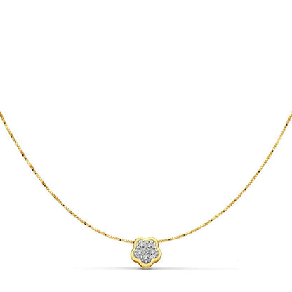 18K COLGANTE AMULETO FLOR 5X5 MM ORO BICOLOR CADENA 42CM