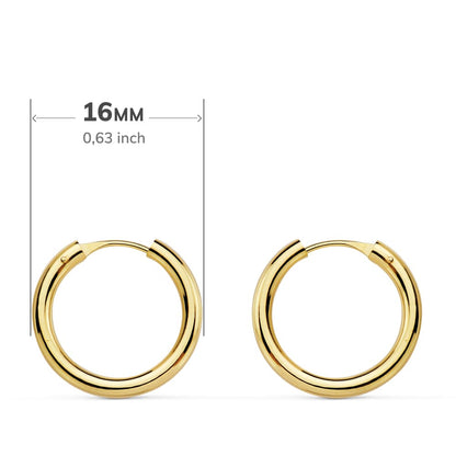 18K AROS ORO AMARILLO REDONDOS LISOS LIGEROS 16X2 MM