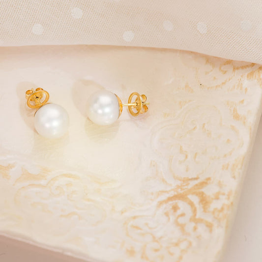18K PENDIENTES PERLA AUSTRALIANA ORO AMARILLO 11.5-12 MM CIERRE PRESION