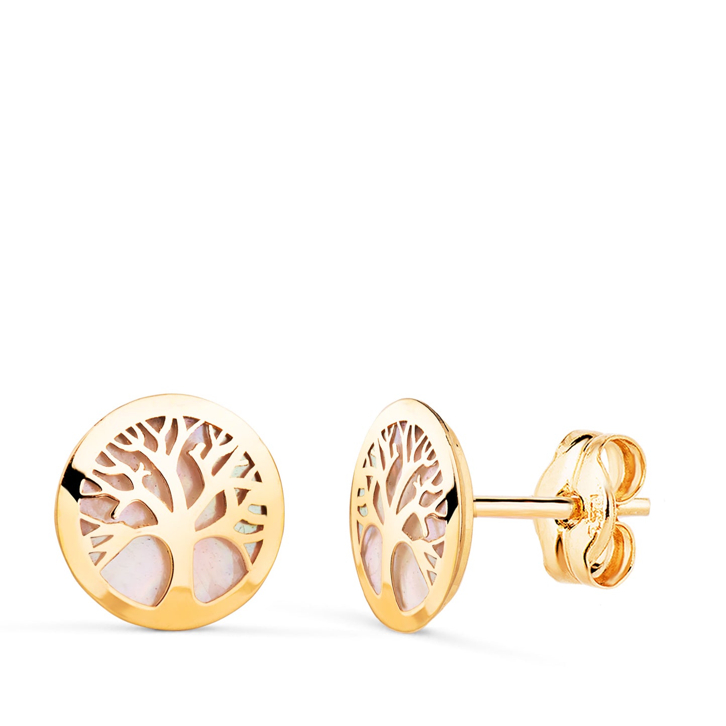 18K PENDIENTES ORO AMARILLO ARBOL DE LA VIDA CON NACAR. MEDIDA: 8 MM. CIERRE PRESION