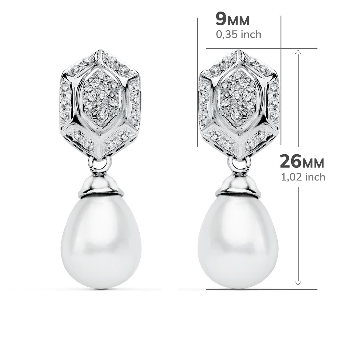 18K PENDIENTES PERLA ORO BLANCO CIRCONITA PRESION