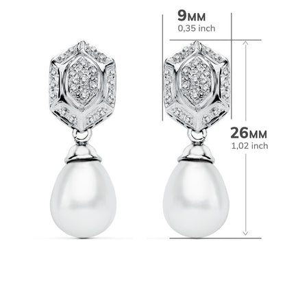 18K PENDIENTES PERLA ORO BLANCO CIRCONITA PRESION