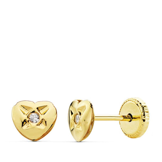 18K PENDIENTES ORO AMARILLO CORAZON 5X4.5 MM CIERRE TUERCA