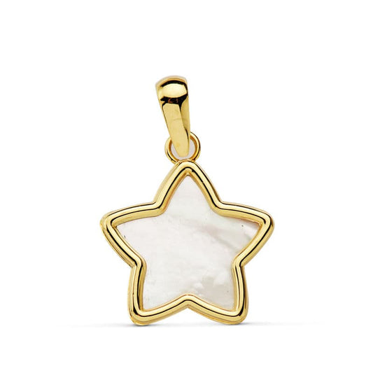 18K COLGANTE AMULETO ESTRELLA NACAR ORO AMARILLO 12X12 MM