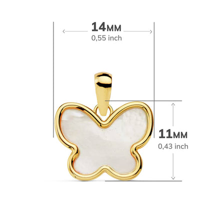 18K COLGANTE AMULETO ORO AMARILLO MARIPOSA NACAR 14X11 MM