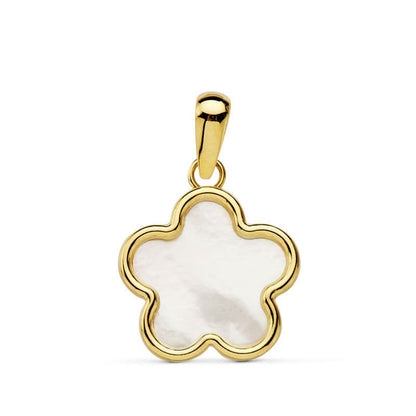 18K COLGANTE AMULETO ORO AMARILLO FLOR NACAR 12X12 MM