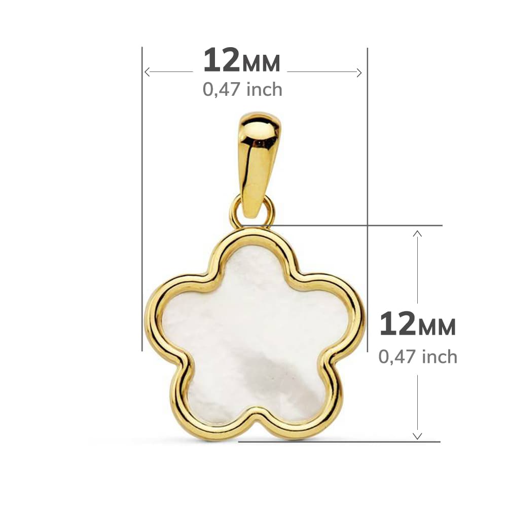18K COLGANTE AMULETO ORO AMARILLO FLOR NACAR 12X12 MM