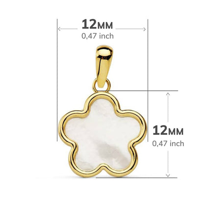 18K COLGANTE AMULETO ORO AMARILLO FLOR NACAR 12X12 MM