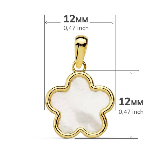 18K COLGANTE AMULETO ORO AMARILLO FLOR NACAR 12X12 MM