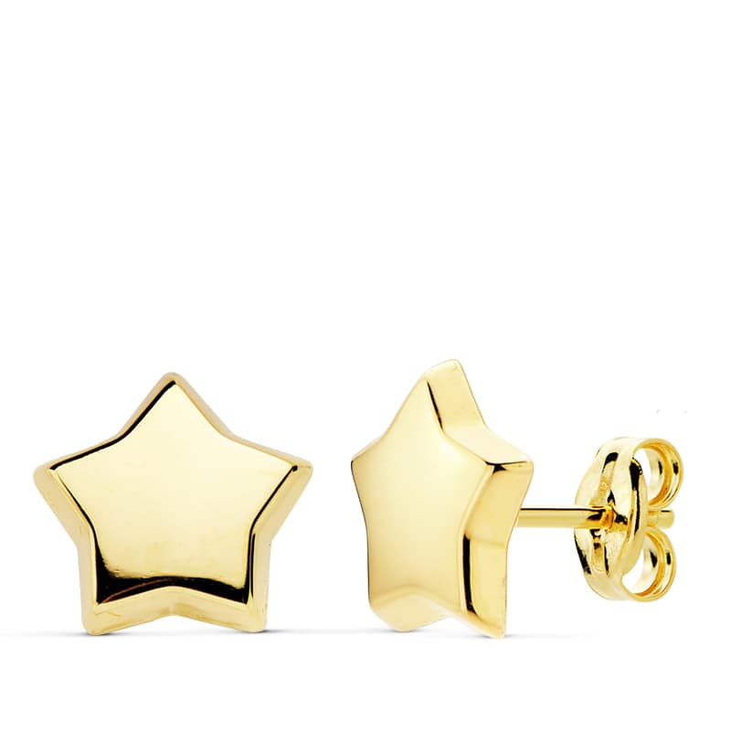 18K PENDIENTES ORO AMARILLO ESTRELLA LISA 10X10 MM CIERRE PRESION