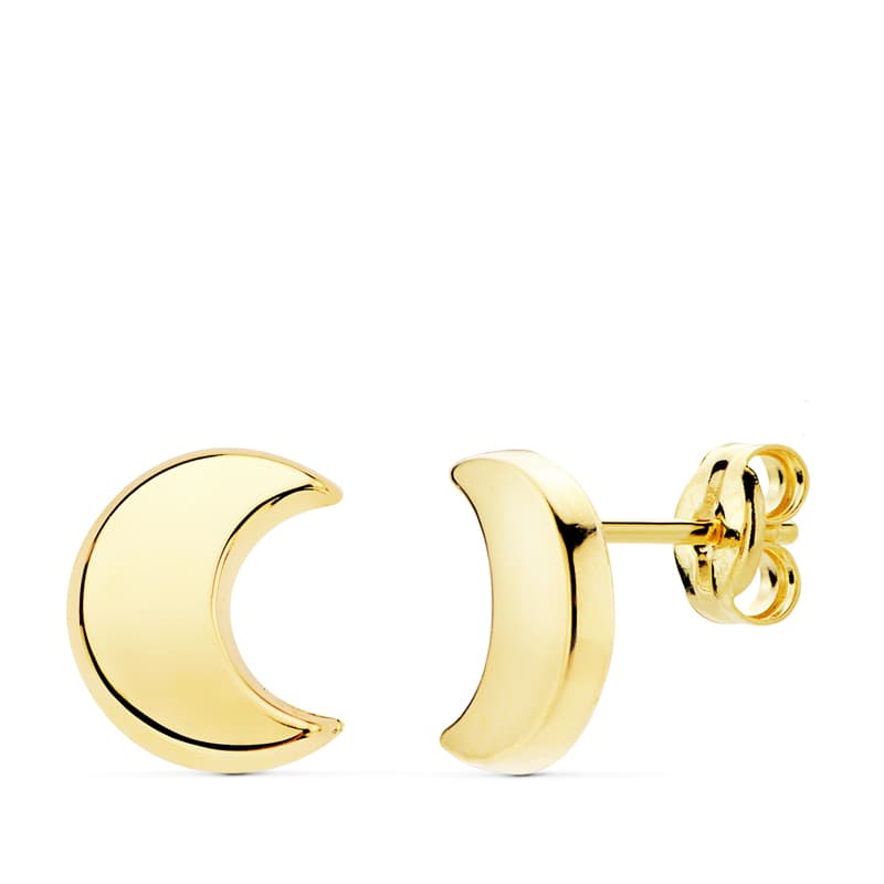 18K PENDIENTES ORO AMARILLO MEDIA LUNA LISA 9X8 MM. CIERRE PRESION