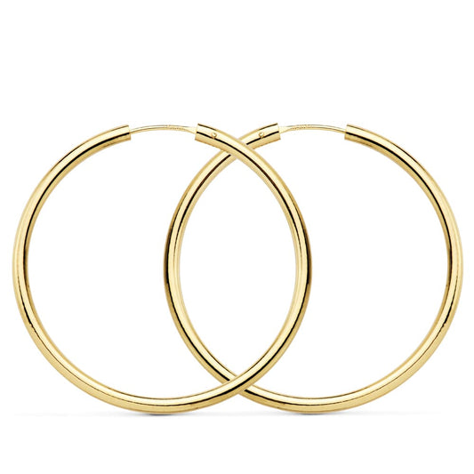 18K PENDIENTES AROS REDONDOS LISOS LIGEROS ORO AMARILLO 35X2 MM