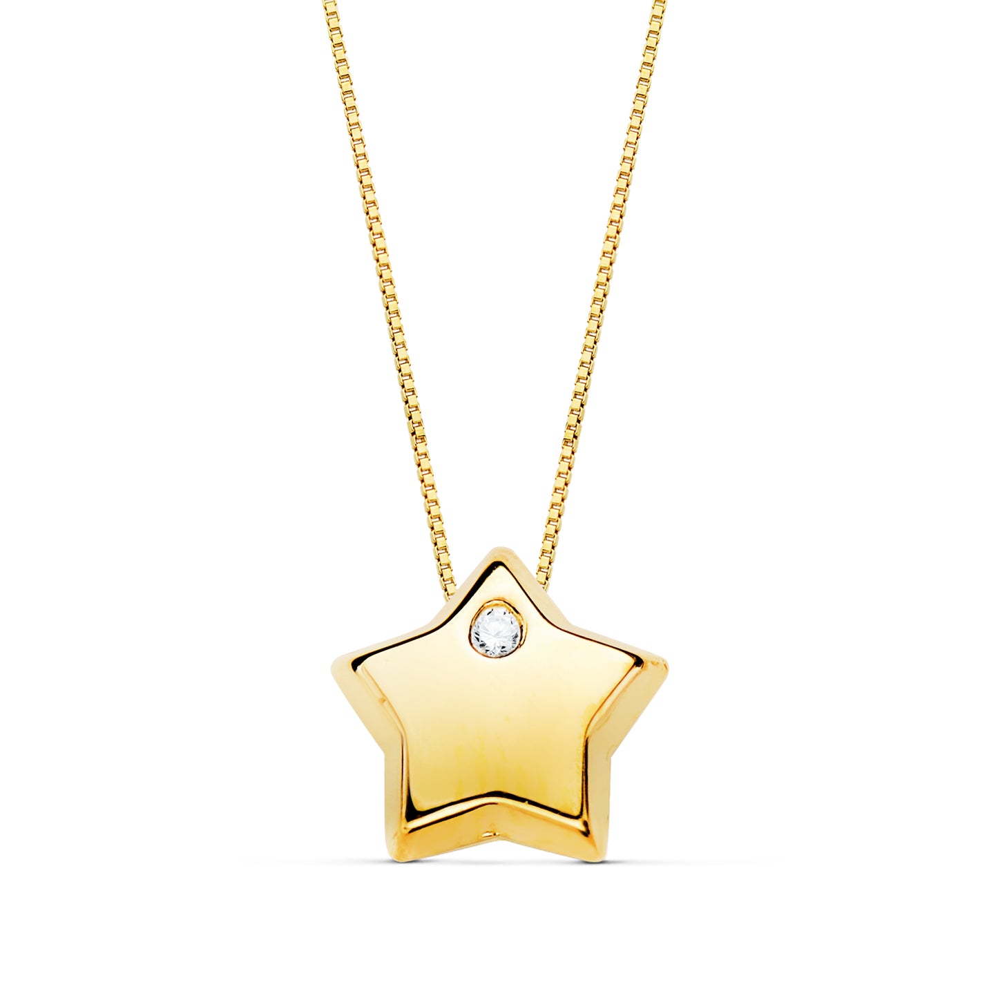18K COLGANTE ESTRELLA CIRCONITA CADENA ORO AMARILLO 42CM