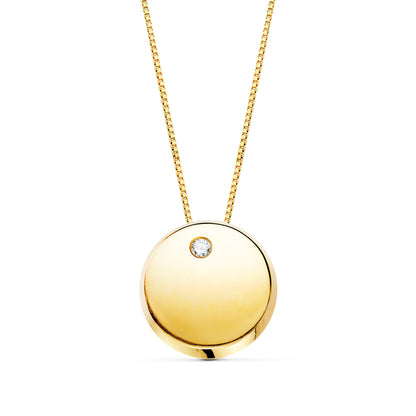 18K COLGANTE REDONDO CIRCONITA ORO AMARILLO CADENA 42CM