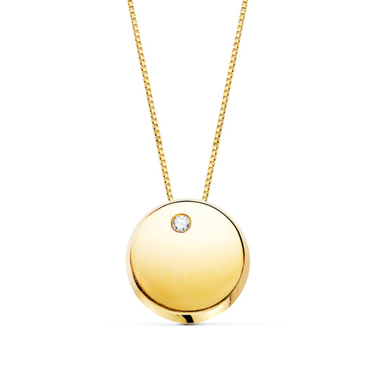 18K COLGANTE REDONDO CIRCONITA ORO AMARILLO CADENA 42CM